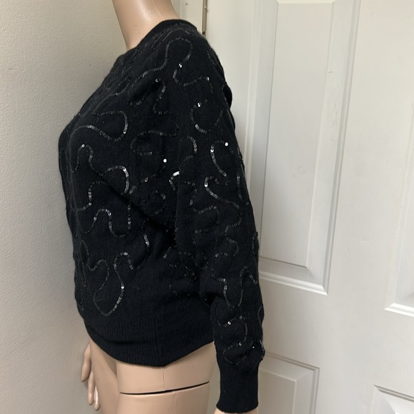 Vintage 80’s Black Wool Angora Sequins Pullover Sweater Dolman Sleeve Size Sm - Picture 3 of 5